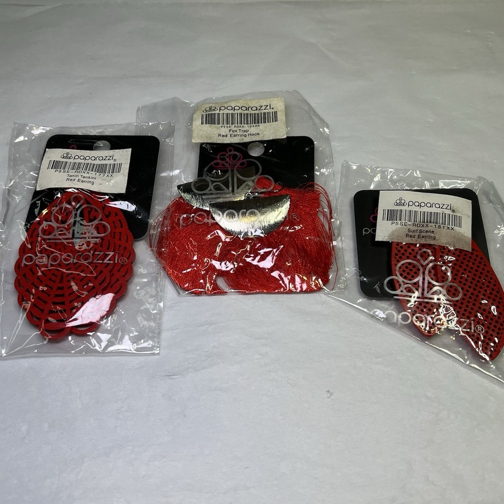 Paparazzi Jewelry Lot 3 Pieces NEW‎ NWT Hard Wood Earrings Hooks Red